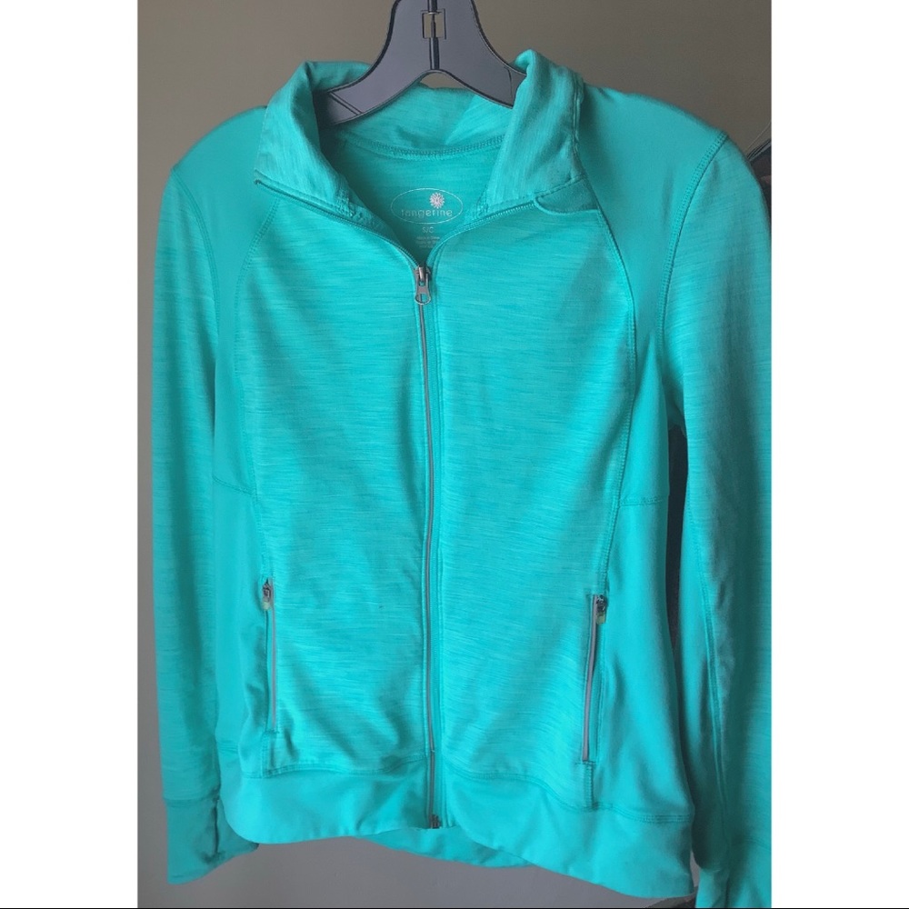 Womens Teal Athletic Zip Up Jacket with Collar